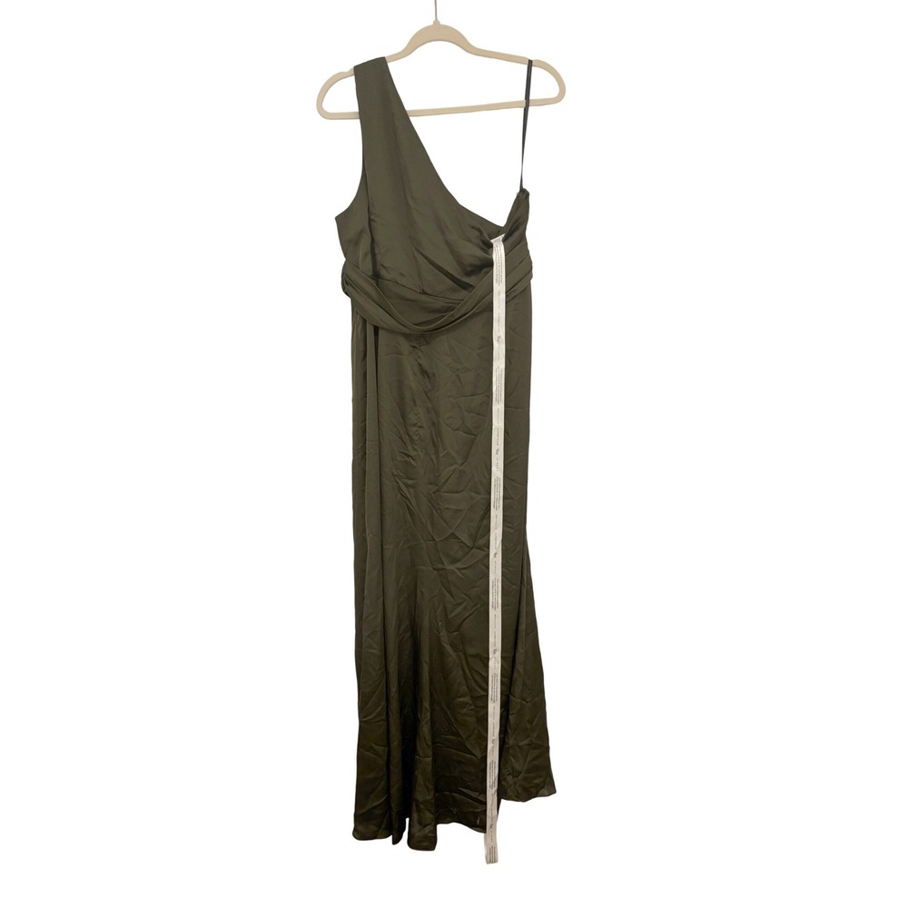 NWT Dessy One Shoulder Draped Twist Empire Waist Trumpet Gown Olive Green Sz 6 - Picture 3 of 7